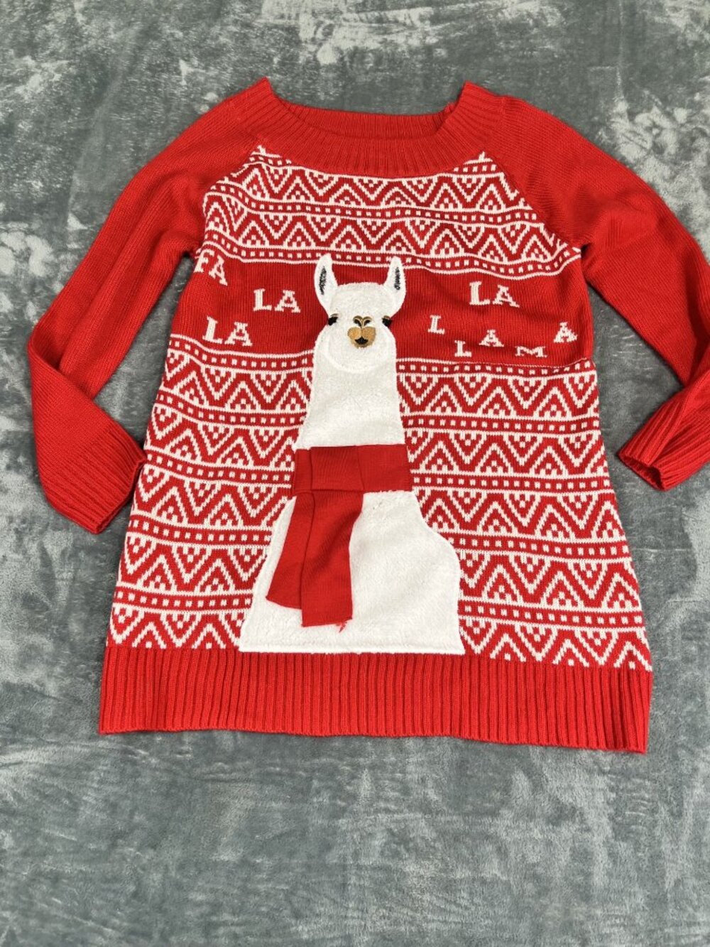 Holiday Time Kids Red White Llama Ugly Christmas Sweater Youth L 12-14